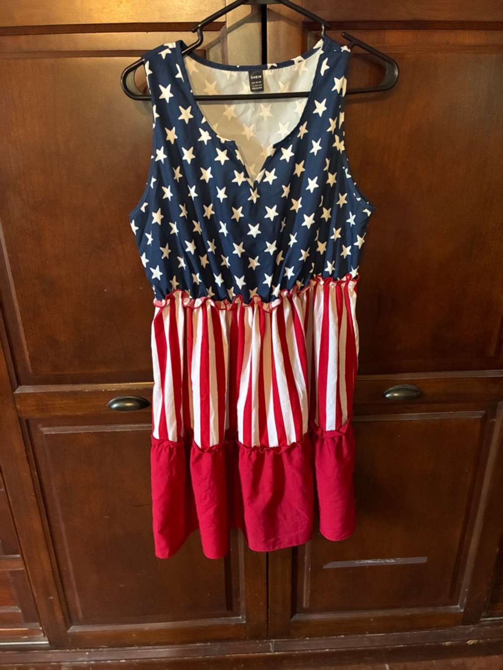 SHEIN Blue, White & Red Sleeveless Star-Stripe Minion Dress in